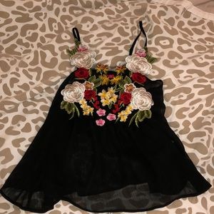 Floral black mesh shirt